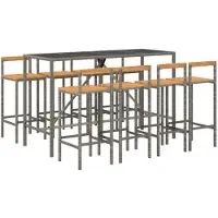 vidaXL Ensemble bar de jardin 9 pièces gris Poly rotin & bois massif acacia