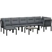 vidaXL Ensemble de salon de jardin 8 pièces noir et gris poly rotin