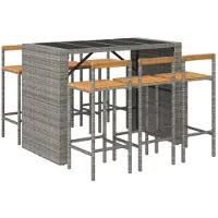 vidaXL Ensemble bar de jardin 7 pièces gris Poly rotin & bois massif acacia