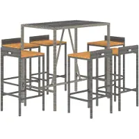 vidaXL Ensemble bar de jardin 7 pièces gris Poly rotin & bois massif acacia