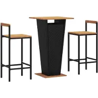 vidaXL Ensemble bar de jardin 3 pièces noir Poly rotin & bois massif acacia
