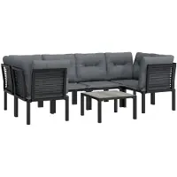 vidaXL Ensemble de salon de jardin 7 pièces noir et gris poly rotin