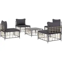 vidaXL Ensemble de salon de jardin 5 pièces avec coussins Anthracite Poly Rattan