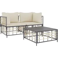 vidaXL Ensemble de salon de jardin 3 pièces avec coussins Anthracite Poly Rattan