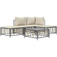 vidaXL Ensemble de salon de jardin 5 pièces avec coussins Anthracite Poly Rattan