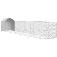 vidaXL Enclos extérieur pour chiens avec toit Argenté 2x14x2,5 m Acier galvanisé