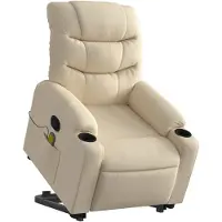 vidaXL Fauteuil de massage avec releveur Crème Tissu