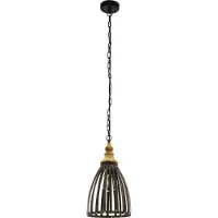 Eglo Lampe à suspendre Oldcastle, lampe à suspendre industrielle, vintage, rétro, lampe à suspendre en acier, bois en noir, brun, lampe de table à manger, E27, Ø 25,5 cm