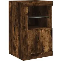 vidaXL Armoire d'appoint avec lampes LED Chêne fumé Matériau dérivé du bois