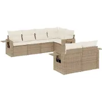 vidaXL Ensemble de salon de jardin 7 pièces avec coussins Beige Poly Rattan