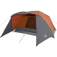 vidaXL Tente familiale avec auvent 6 personnes Gris et orange Étanche