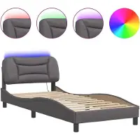 vidaXL Cadre de lit avec LED sans matelas "Hvar" gris 90x190 cm