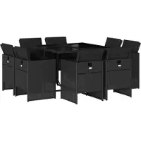 vidaXL Salon de jardin 9 pièces avec coussins noir poly rotin