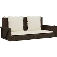 vidaXL Banc suspendu avec coussin Marron 119x56x48 cm Poly rotin