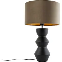QAZQA Lampe de table design abat-jour en velours noir taupe avec or 35 cm - Alisia