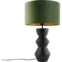QAZQA Lampe de table design abat-jour en velours noir vert avec or 35 cm - Alisia