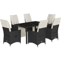 vidaXL Ensemble de jardin 7 pièces avec coussins Noir Poly Rattan