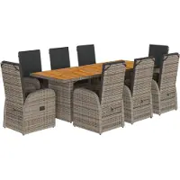 vidaXL Salon de jardin 9 pièces avec coussins Gris Poly Rattan