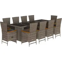 vidaXL Ensemble de jardin 11 pièces avec coussins Gris Poly rotin