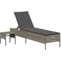 vidaXL Chaise longue avec table et support Gris Poly rotin