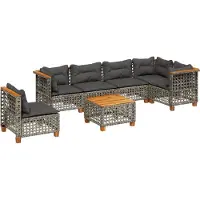 vidaXL Ensemble de salon de jardin 7 pièces avec coussins Gris Poly rotin