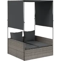vidaXL Bain de soleil double avec toit et rideaux Gris Poly-Rotin
