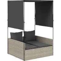 vidaXL Bain de soleil double avec toit et rideaux Gris Poly-Rotin