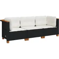 vidaXL Canapé de jardin avec coussins 3 places noir résine tressée