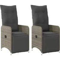 vidaXL Fauteuil de jardin avec coussin 2 pcs. Réglable Gris Poly Rattan