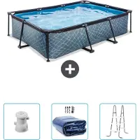 OEM Piscine rectangulaire - 300 x 200 x 65 cm - Avec pompe - Protection solaire - Échelle - Actuellement à prix réduit