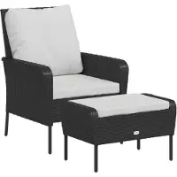 vidaXL Chaise de jardin avec tabouret de pied noir Poly rotin