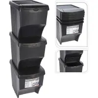 Excellent houseware Lot de 3 poubelles Excellent Houseware, en polypropylène, 37 x 28 x 33 cm, 21,7 l, noires
