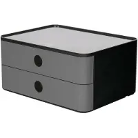 HAN Bloc à tiroirs Smart-Box Allison, 2 tiroirs avec cloisons de séparation, Support pour câble, empilable, plastique ABS, granite-gris