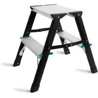 Vonroc Escabeau double – 2 marches - antidérapant | Capacité de charge maximale 150kg
