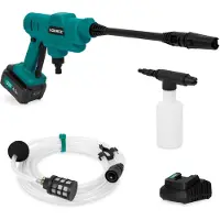 Vonroc Accu nettoyeur haute pression 20V - 24bar - 198 l/h - Inclus tuyau d'aspiration de 5m, bouteille de détergent et buse réglable - Inclus batterie 4.0Ah et chargeur rapide