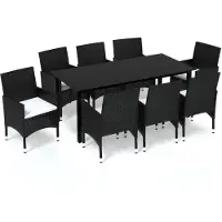vidaXL Salon de jardin 9 pièces avec coussins Poly rotin noir