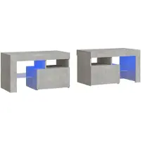vidaXL Tables de chevet 2 pcs et lumières LED Gris béton 70x36,5x40 cm