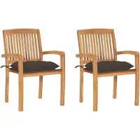 vidaXL Chaises de jardin 2 pcs. avec coussin taupe teck massif