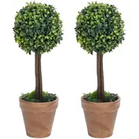 vidaXL Plantes de buis artificiel 2 pcs avec pots Boule Vert 41 cm