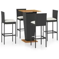 vidaXL Ensemble bar de jardin 5 pièces avec coussins Poly rotin noir