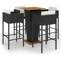 vidaXL Ensemble bar de jardin 5 pièces avec coussins Poly rotin noir
