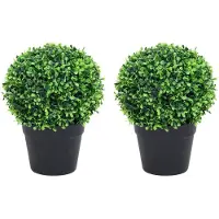 vidaXL Plantes de buis artificiel 2 pcs avec pots Boule Vert 27 cm