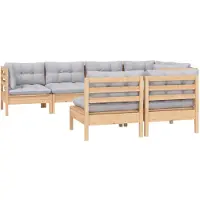 vidaXL Ensemble salon de jardin 7 pièces avec coussins gris pin massif