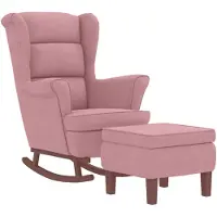 vidaXL Fauteuil à bascule à oreilles en velours rose bois massif