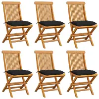 vidaXL Chaises de jardin avec coussins noirs 6 pcs. Bois massif teck