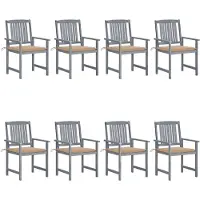 vidaXL Chaises de jardin et coussins lot de 8 Bois acacia solide Gris