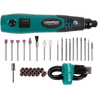 Vonroc Rotary Multitool - 4V - Ensemble d'accessoires 31 pièces et sac de rangement inclus