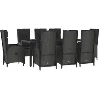 vidaXL Salon de jardin 9 pièces avec coussins noir poly rotin