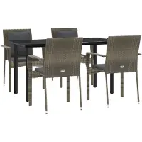 vidaXL Salon de jardin 5 pièces avec coussins noir et gris Poly rotin