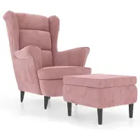 vidaXL Fauteuil à oreilles avec tabouret rose velours